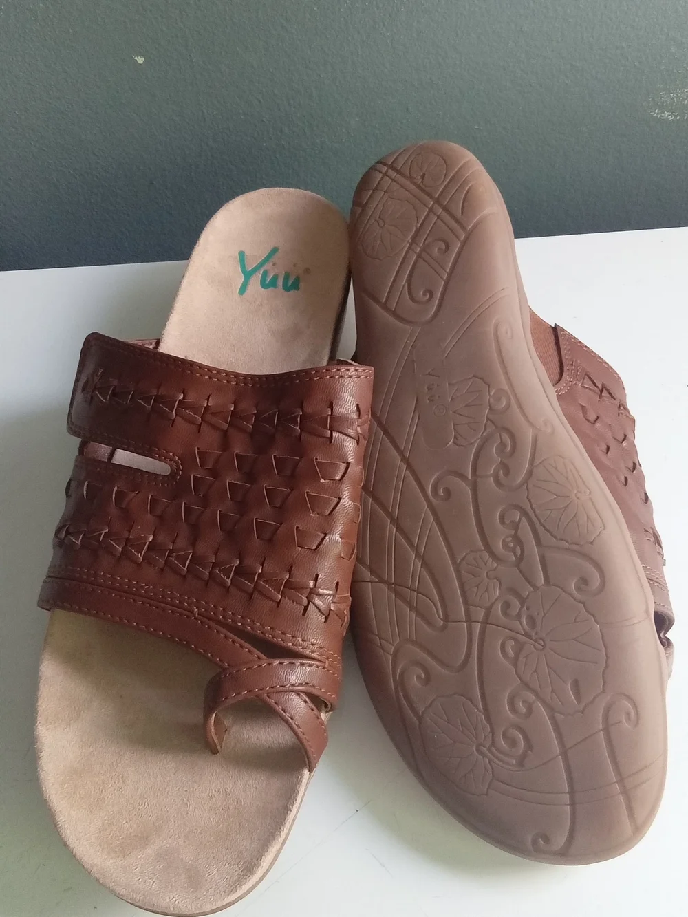 Yuu Brown Woven Toe Loop Slide Sandals Womens Casual Comfort Shoes